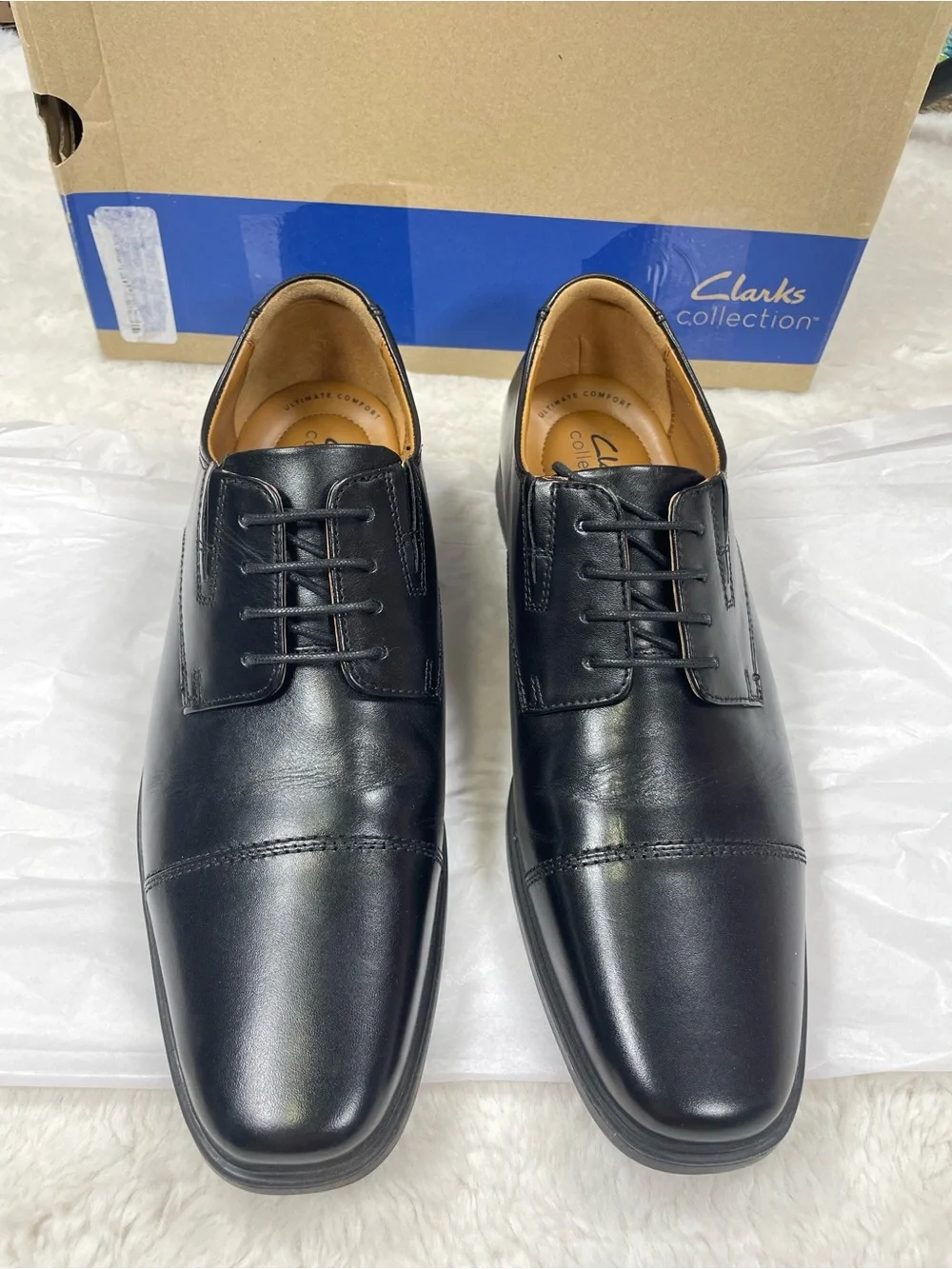 Clarks Black Leather Cap-Toe Lace-Up Oxfords Size 10